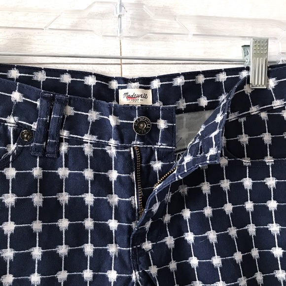 Madewell Navy White Grid Print Denim Shorts - Picture 5 of 8